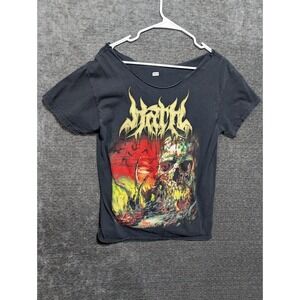 Hath Death Metal Band T-Shirt Black Skull Graphic Raw Cut Neckline DIY Style
